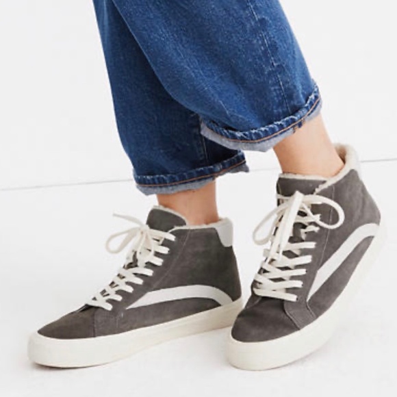 Madewell High-Top Sneakers Suede and Sherpa.  Gray and White.  Size 7 - Picture 4 of 8